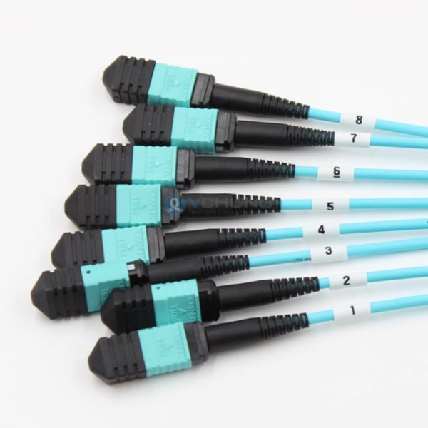 MPO Female to MPO Female 96 Cores OM3 Multimode 8x12Core 3.0mm Trunk Aqua LSZH Fiber Optic Cable