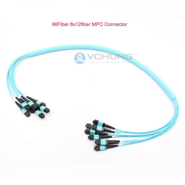 MPO Female to MPO Female 96 Cores OM3 Multimode 8x12Core 3.0mm Trunk Aqua LSZH Fiber Optic Cable
