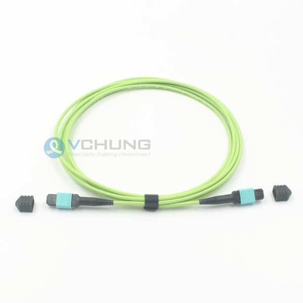 MPO Female 12 Cores OM5 Multimode IL0.7dB Lime Green Color LSZH 3.0mm Round Optical Fiber Cable