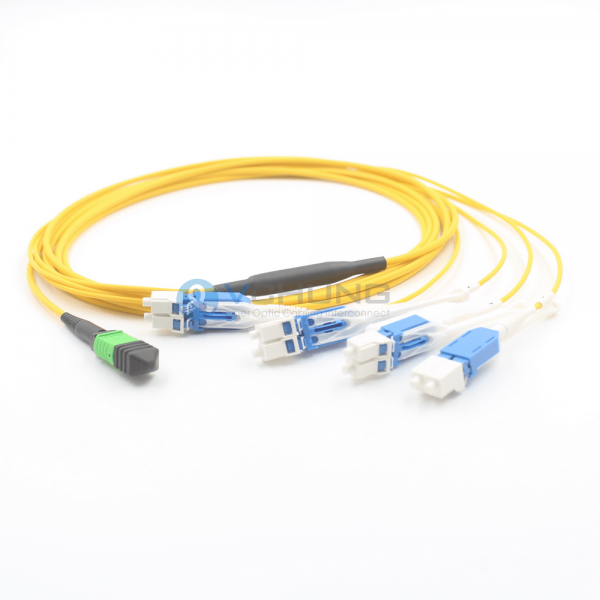 MPO Female to LC Uniboot HD Connector 8 cores SM 9/125um LSZH Fan-Out Trunk Optical Fiber Cable