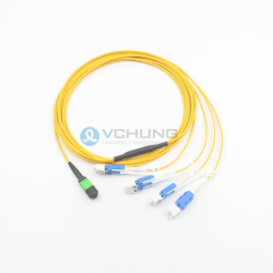 MPO Female to LC Uniboot HD Connector 8 cores SM 9/125um LSZH Fan-Out Trunk Optical Fiber Cable