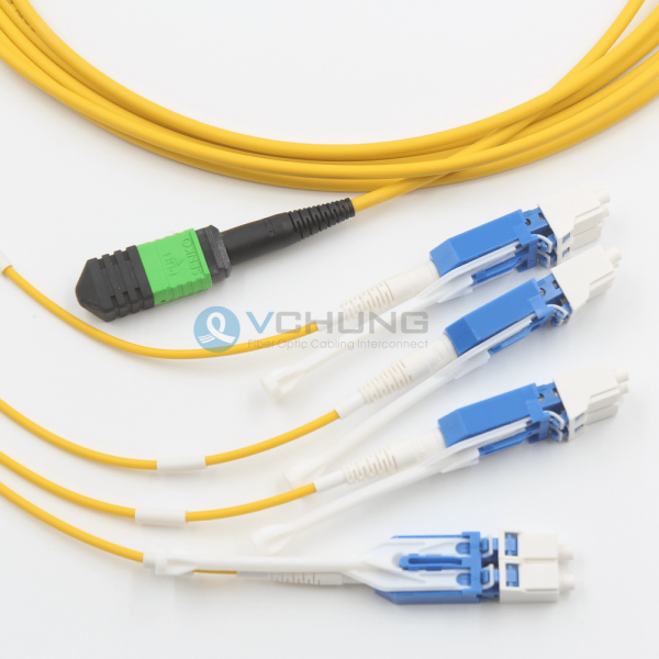 MPO Female to LC Uniboot HD Connector 8 cores SM 9/125um LSZH Fan-Out Trunk Optical Fiber Cable