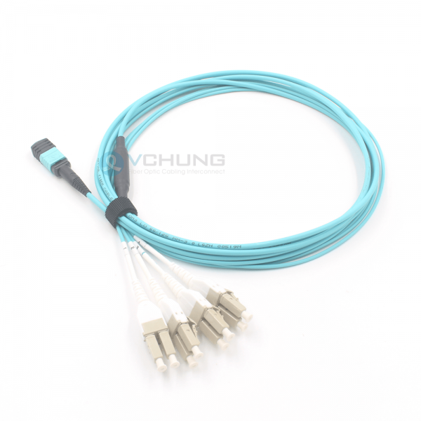 MPO Female to Uniboot LC 8-Cores OM3 50/125um Multimode LSZH Aqua Fan-Out Optical Patch-Cord