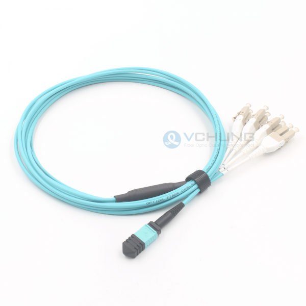 MPO Female to Uniboot LC 8-Cores OM3 50/125um Multimode LSZH Aqua Fan-Out Optical Patch-Cord