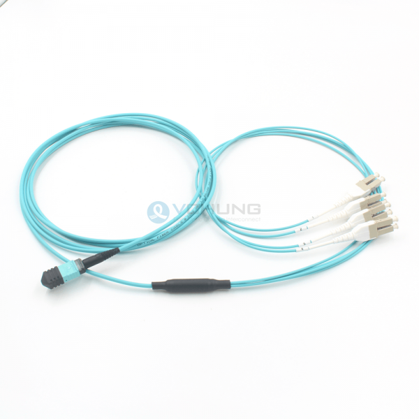 MPO Female to Uniboot LC 8-Cores OM3 50/125um Multimode LSZH Aqua Fan-Out Optical Patch-Cord