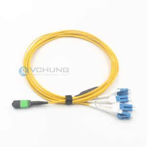 MPO to 4xLC Uniboot 8Cores Single Mode OS2 9/125um LSZH Yellow Breakout Fiber Optic Cable