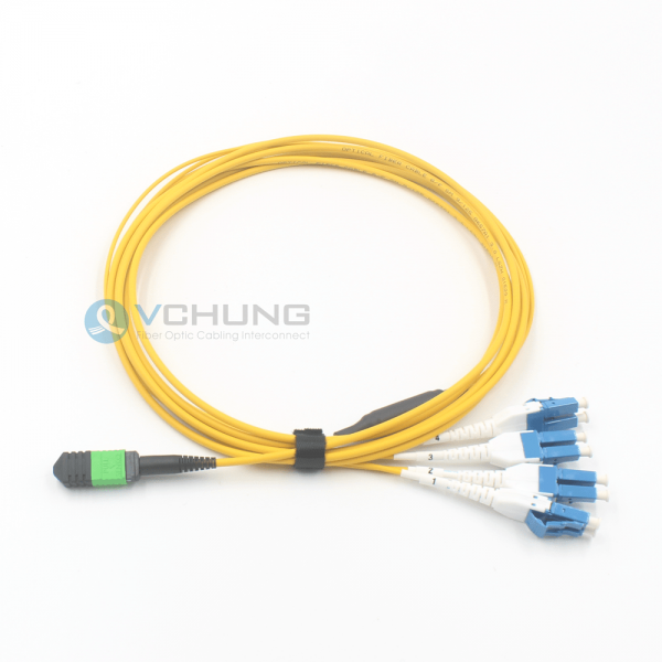 MPO to 4xLC Uniboot 8Cores Single Mode OS2 9/125um LSZH Yellow Breakout Fiber Optic Cable