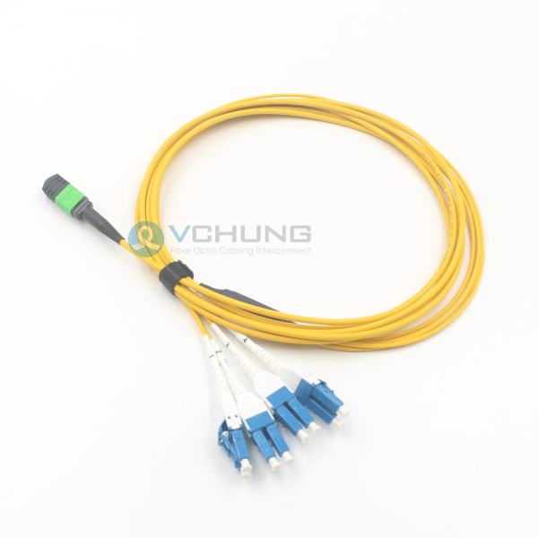 MPO to 4xLC Uniboot 8Cores Single Mode OS2 9/125um LSZH Yellow Breakout Fiber Optic Cable