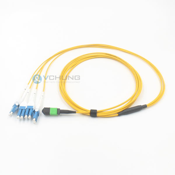MPO to 4xLC Uniboot 8Cores Single Mode OS2 9/125um LSZH Yellow Breakout Fiber Optic Cable