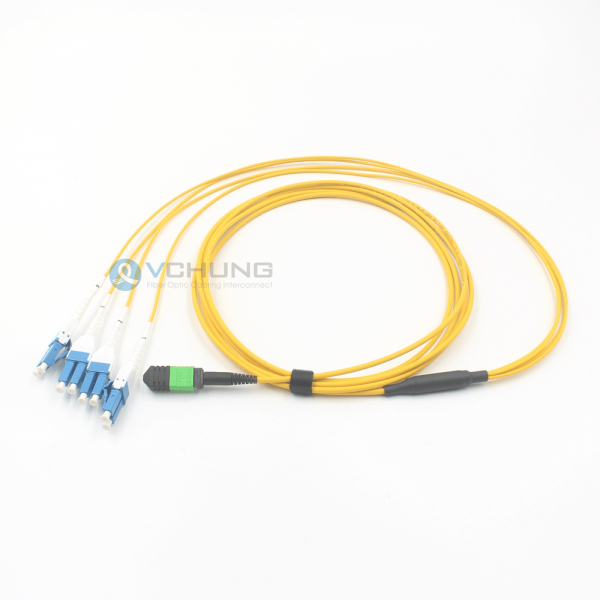 MPO to 4xLC Uniboot 8Cores Single Mode OS2 9/125um LSZH Yellow Breakout Fiber Optic Cable