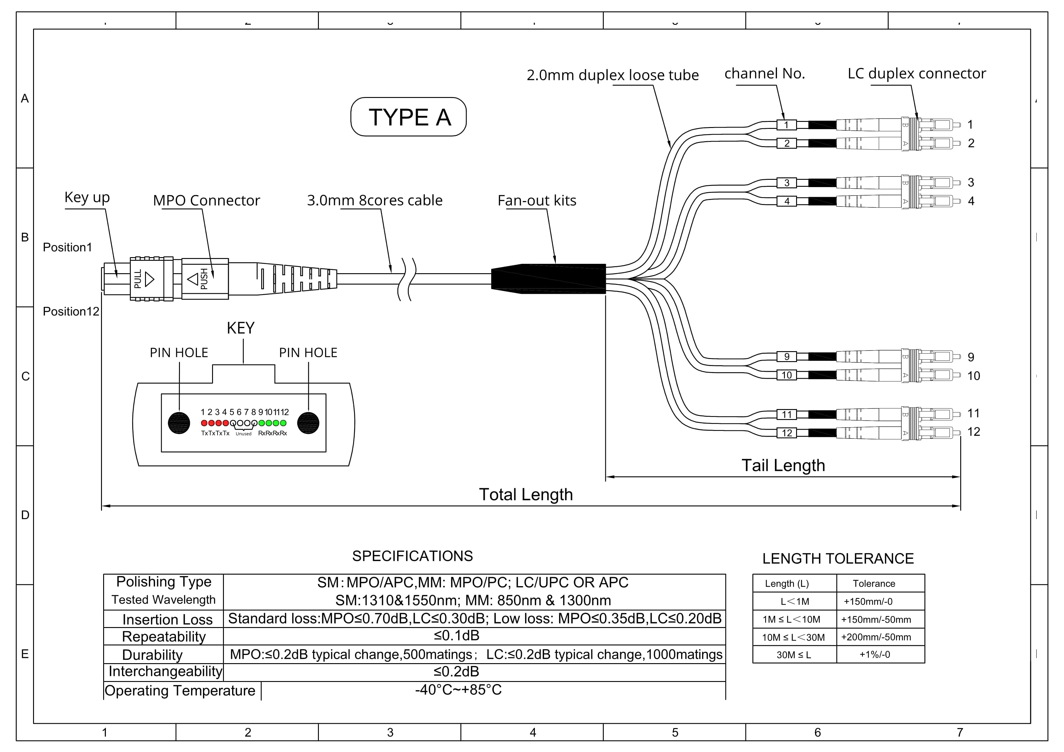 MPO to 4xLC Uniboot 8Cores Single Mode OS2 9/125um LSZH Yellow Breakout Fiber Optic Cable