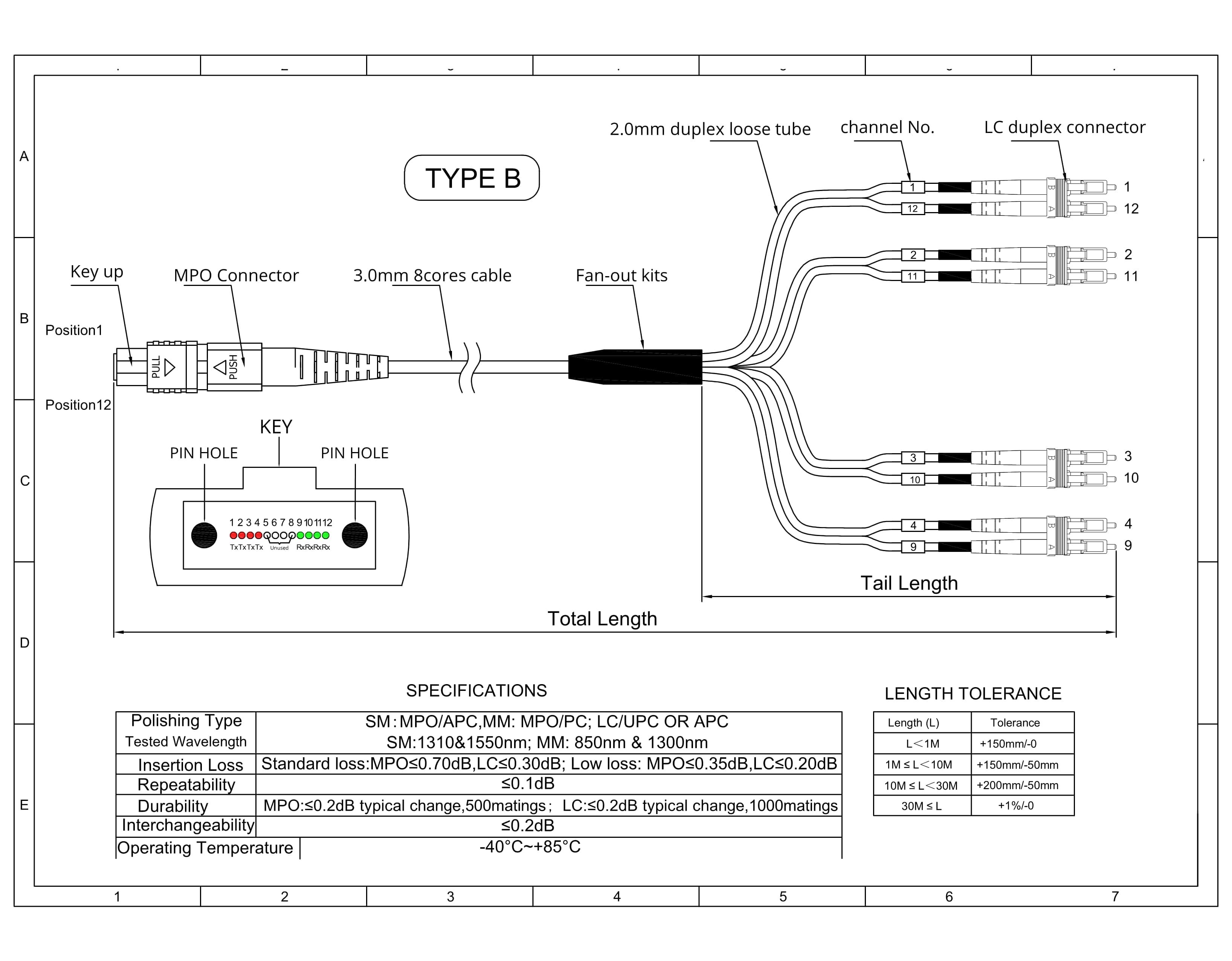 MPO to 4xLC Uniboot 8Cores Single Mode OS2 9/125um LSZH Yellow Breakout Fiber Optic Cable