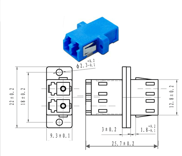 LC/UPC Multimode Beige Color Duplex Adapter With Flange(One-piece Type)