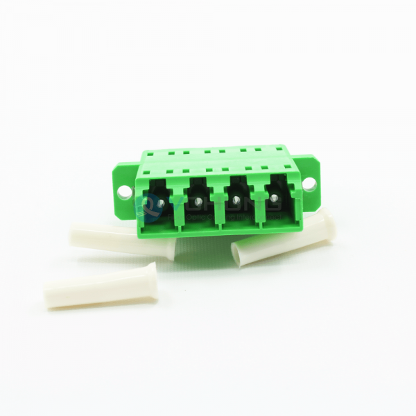 LC APC Female to Female 4-Core Singlemode Green Color Adapter With Flange(One-piece Type)