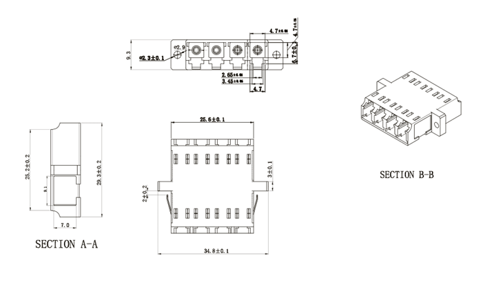 LC APC Female to Female 4-Core Singlemode Green Color Adapter With Flange(One-piece Type)