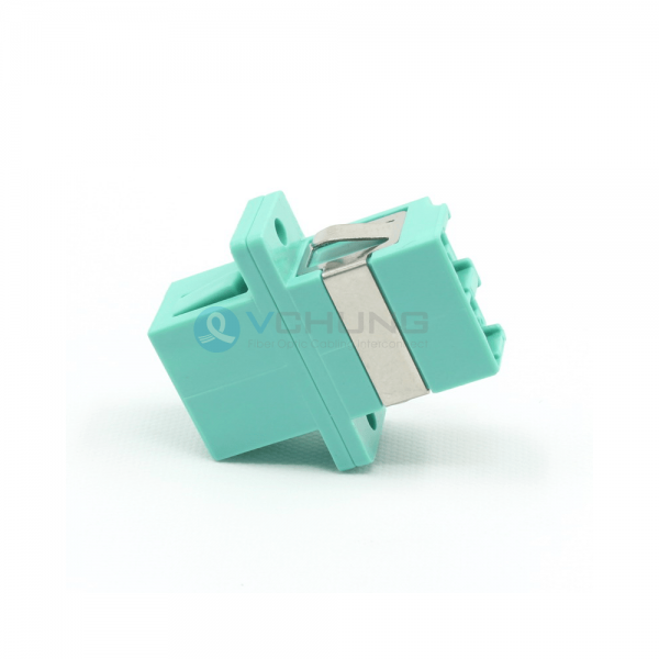LC UPC OM3 Multimode Aqua Color Duplex Fiber Optical Adapter With Flange(Welding Type)