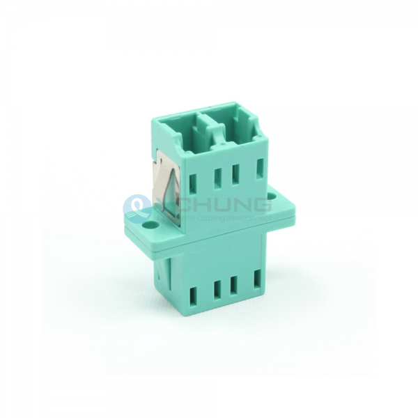 LC UPC OM3 Multimode Aqua Color Duplex Fiber Optical Adapter With Flange(Welding Type)