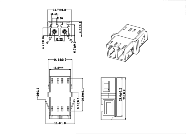 LC/UPC to LC/UPC Duplex Multimode Without Flange Beige Color Fiber Optical Adapter One-Piece Type